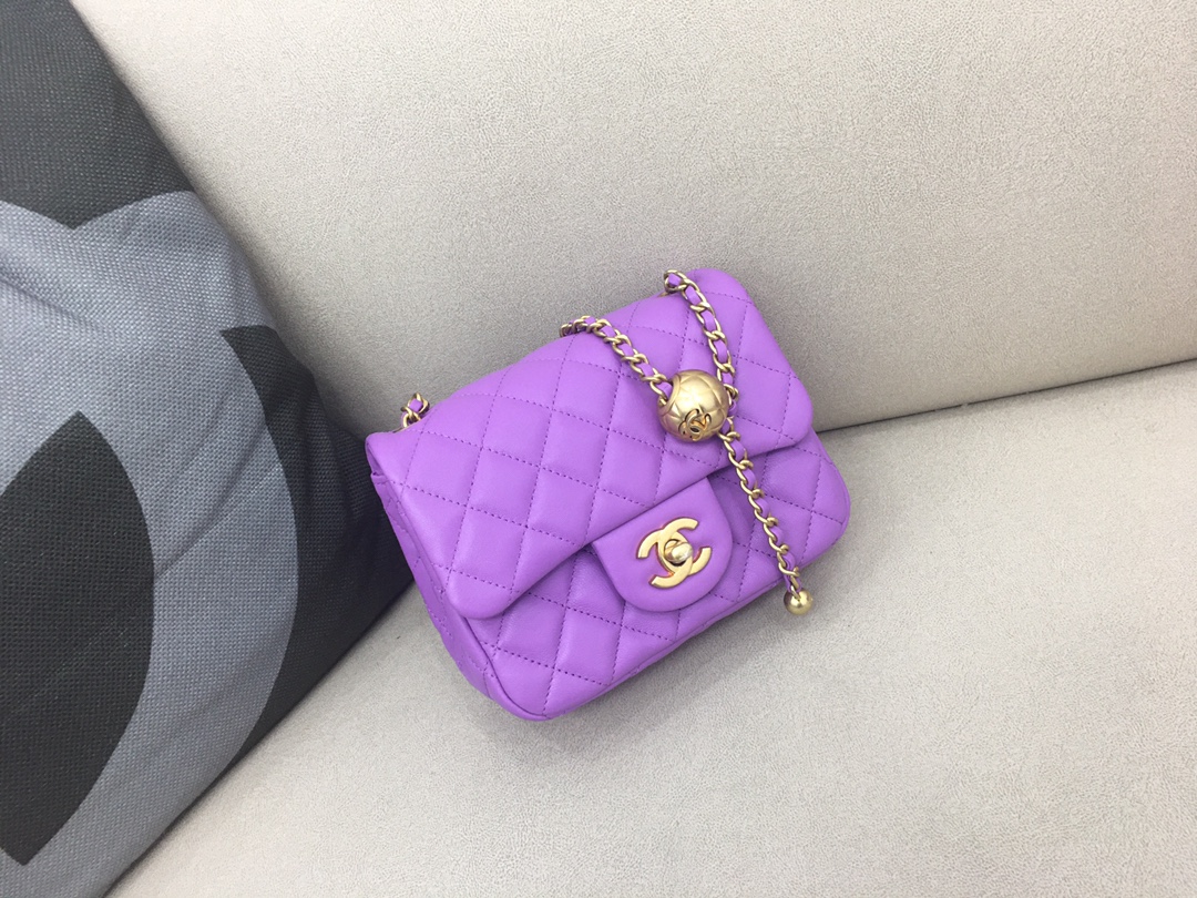 Mini Classic Flap Lambskin Bag AS1786 Purple/Gold